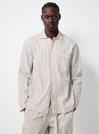 Oatmeal and chocolate striped poplin shirt
