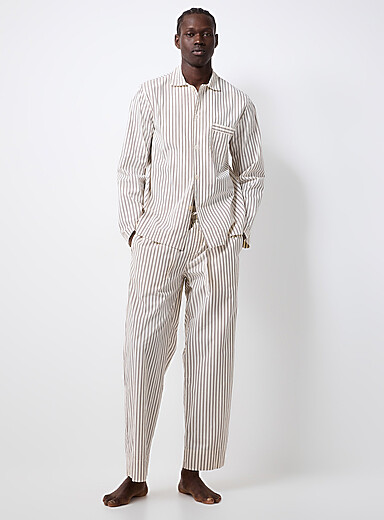 Le pantalon pyjama popeline ray&eacute; avoine et chocolat