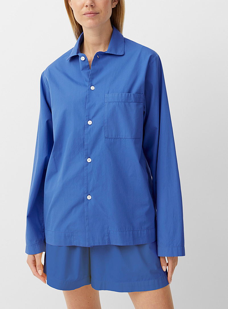 Tekla: La chemise pyjama en popeline Bleu royal-saphir pour femme
