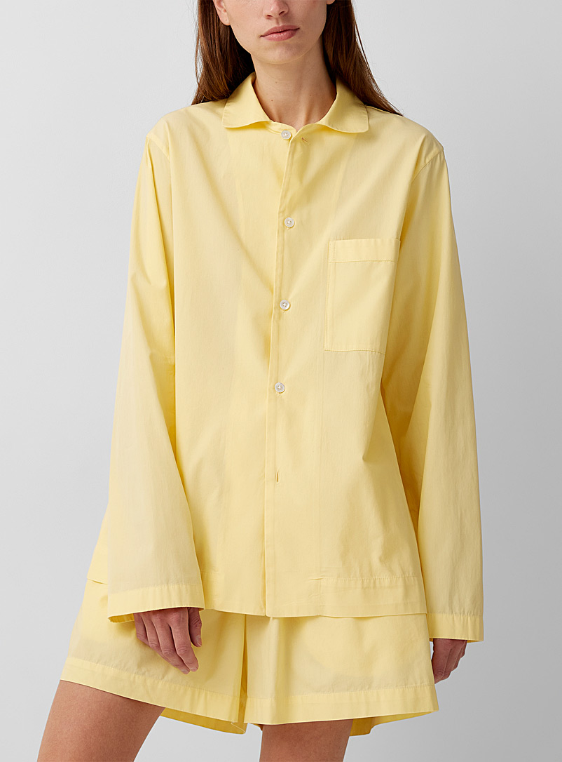 Tekla Light Yellow Poplin pajama shirt for women