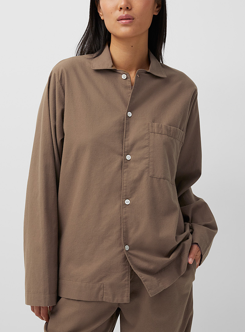 Tekla: La chemise pyjama en flanelle Vert foncé-mousse-olive pour femme