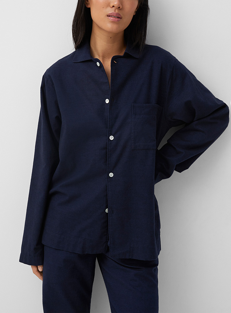Tekla Dark Blue Flannel pajama shirt for women