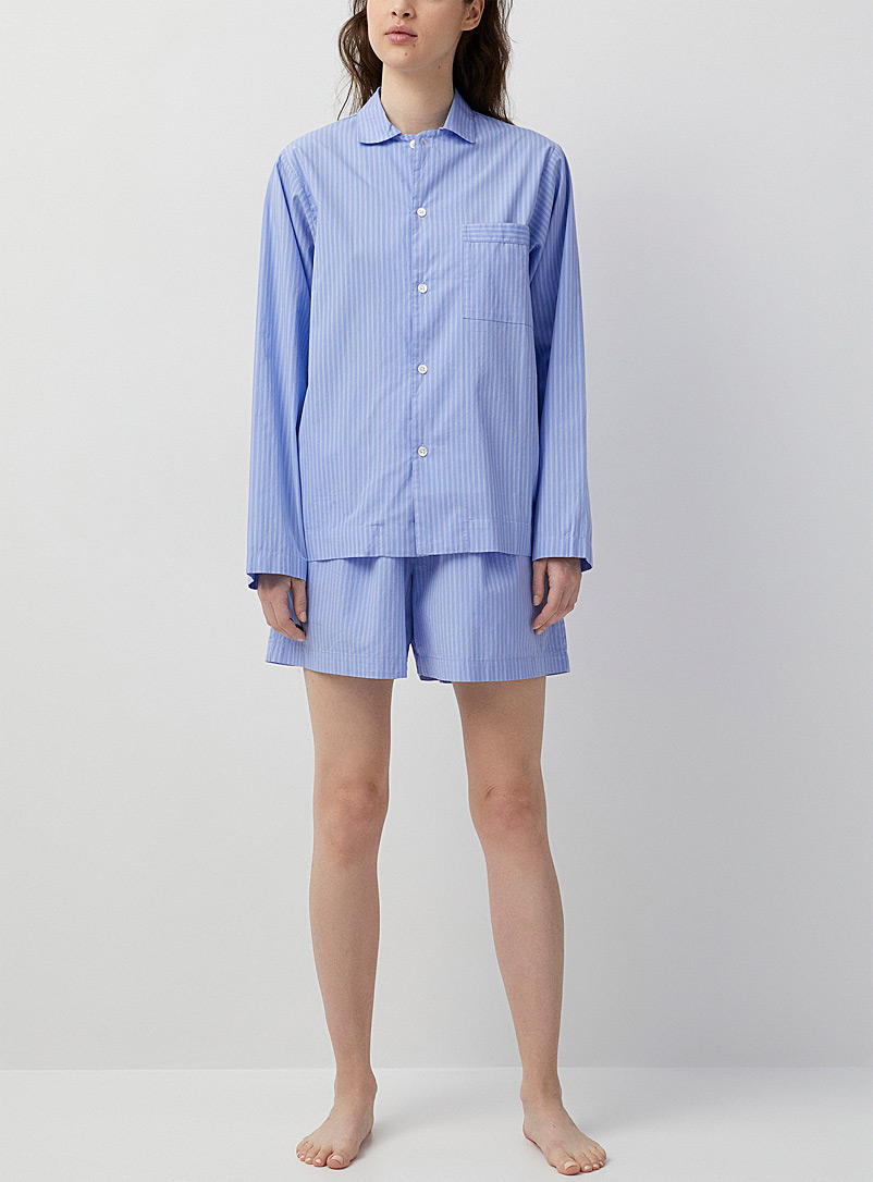 Tekla Baby Blue Poplin pajama shorts for women