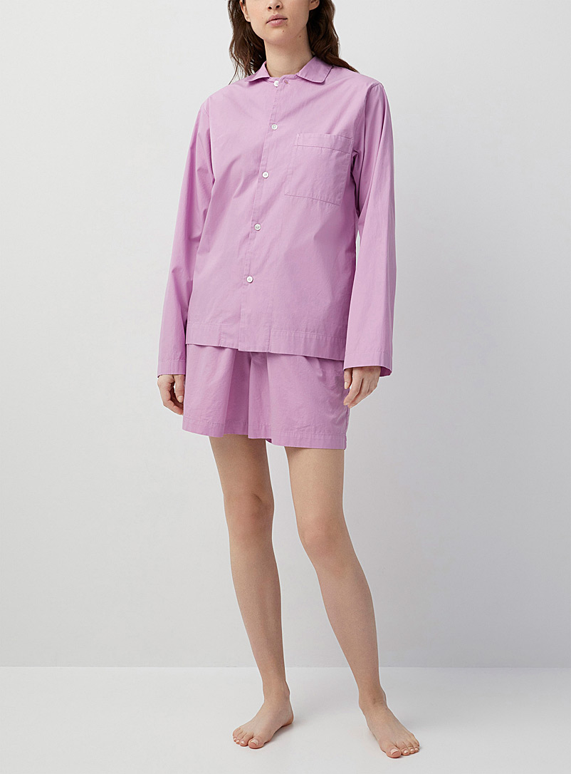 Tekla Pink Poplin pajama shorts for women
