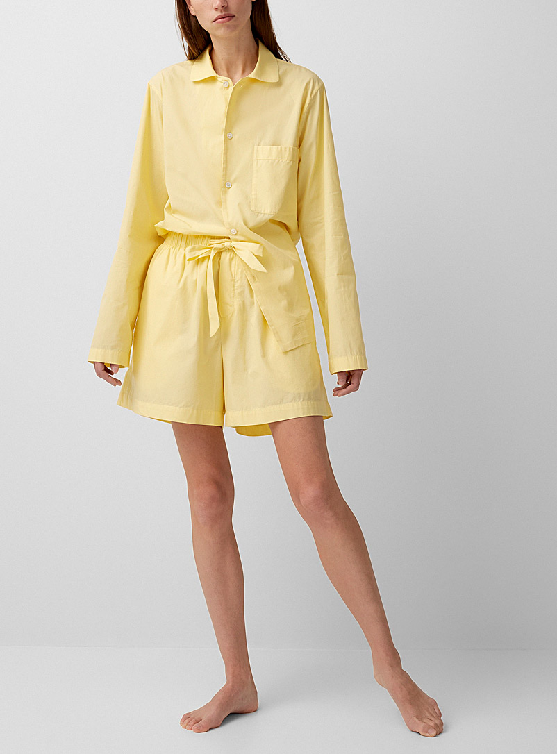 Tekla Light Yellow Poplin pajama shorts for women