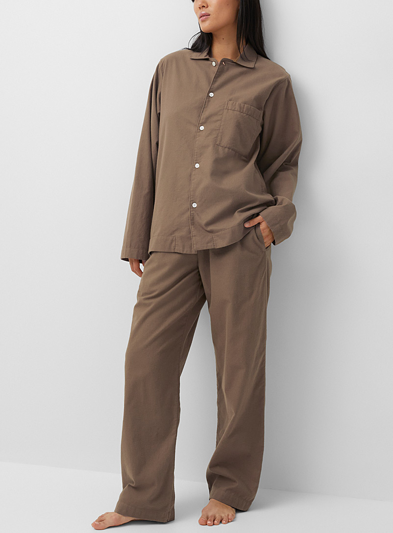 Tekla: Le pantalon pyjama en flanelle Vert foncé-mousse-olive pour femme