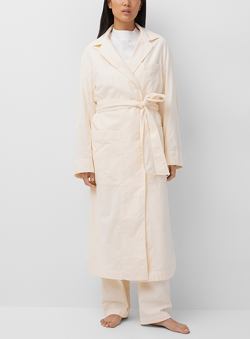 Tekla Cream Beige Organic cotton flannel bathrobe for women