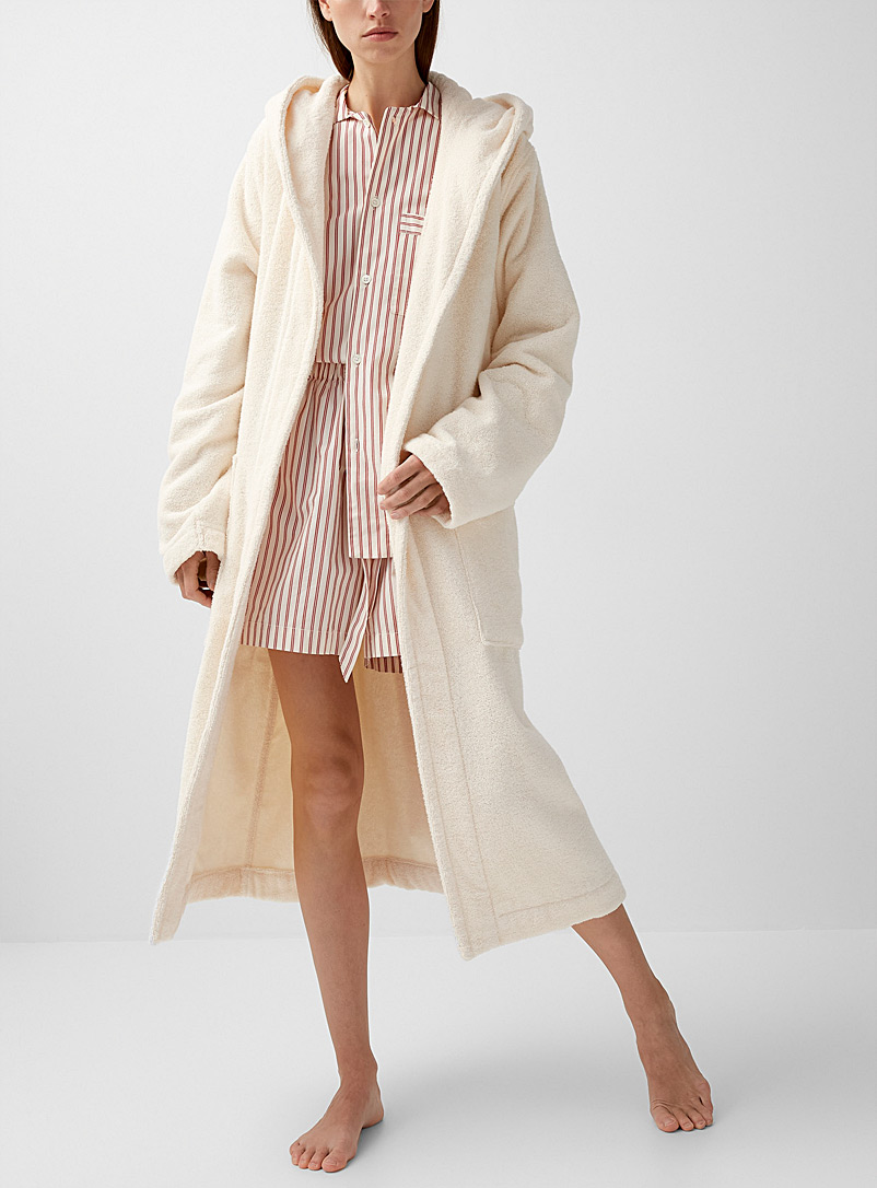 Tekla Ivory White Plain organic cotton bathrobe for women