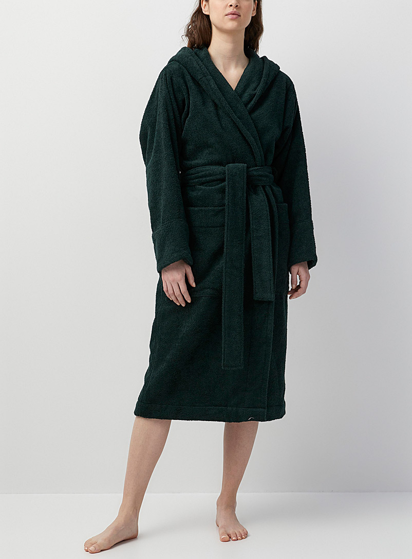 Tekla Mossy Green Plain organic cotton bathrobe for women