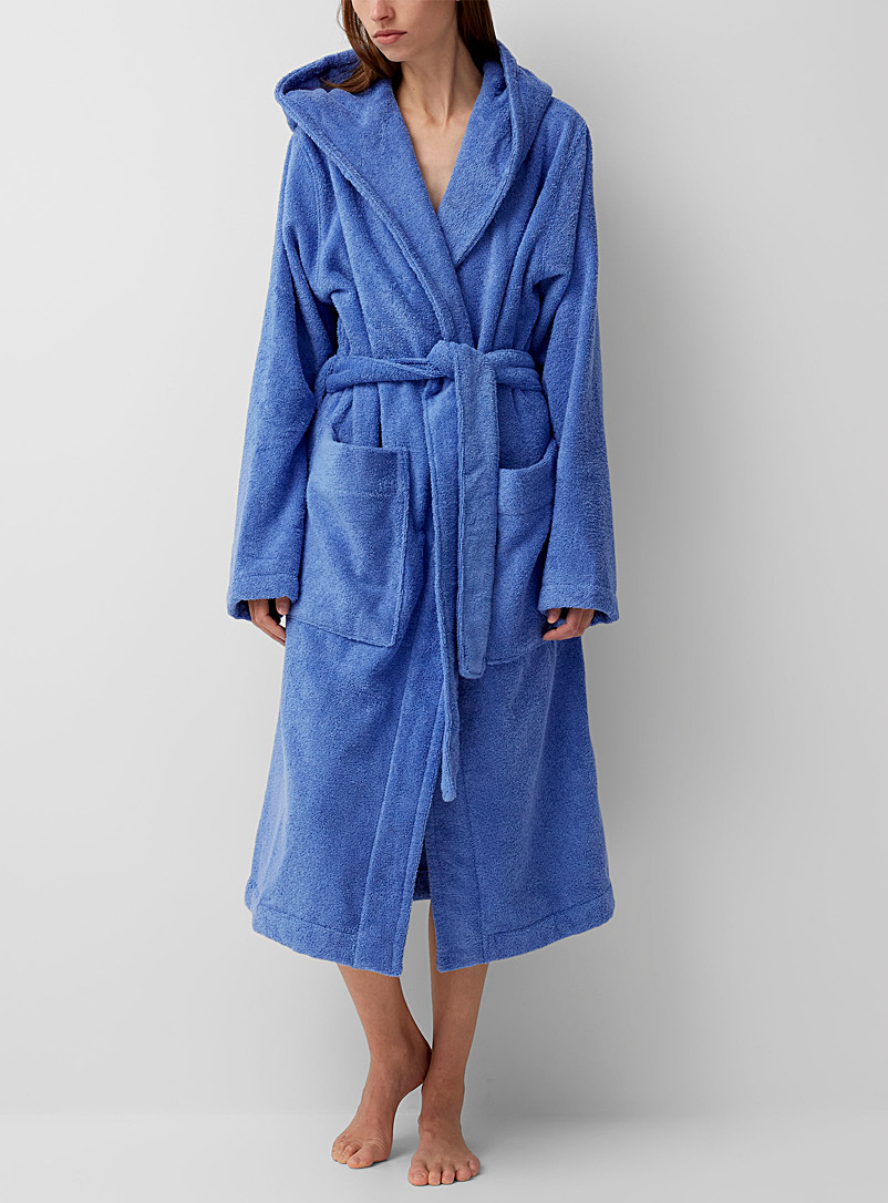 Tekla Blue Plain organic cotton bathrobe for women