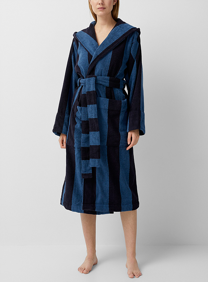 Tekla Marine Blue Striped organic cotton bathrobe for women