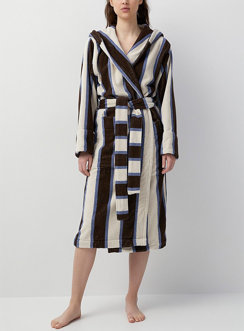 Tekla Patterned Blue Striped organic cotton bathrobe for women