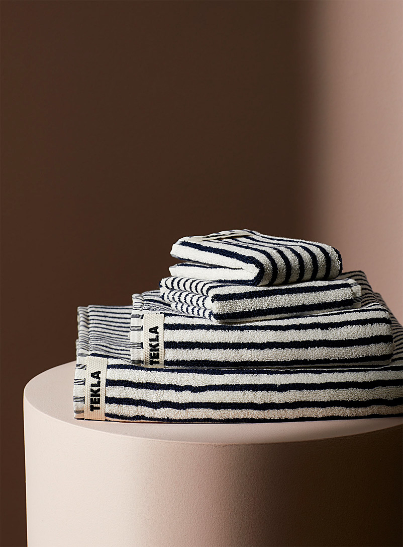 Tekla Black and White Organic cotton striped towels for women