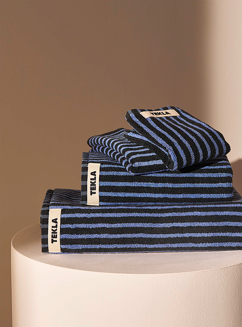 Tekla Marine Blue Organic cotton striped towels for women