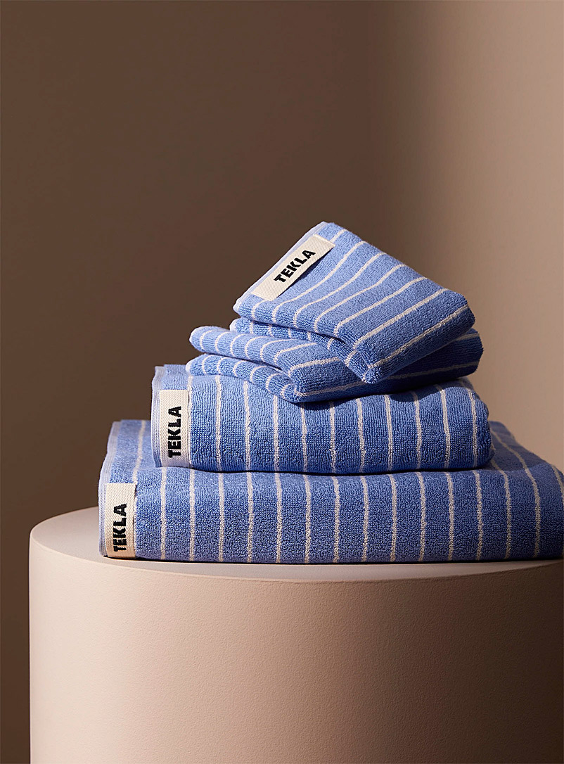 Tekla Patterned Blue Organic cotton striped towels for women