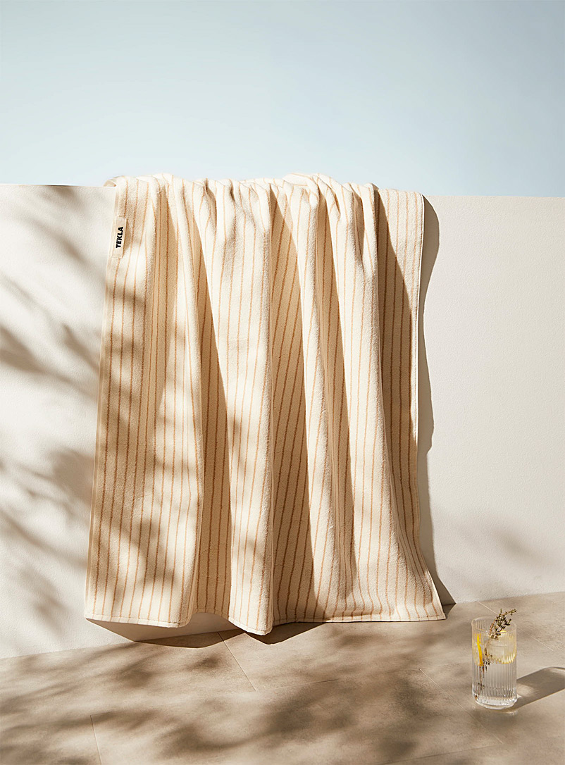 Tekla Patterned Yellow Organic cotton striped bath sheet for women