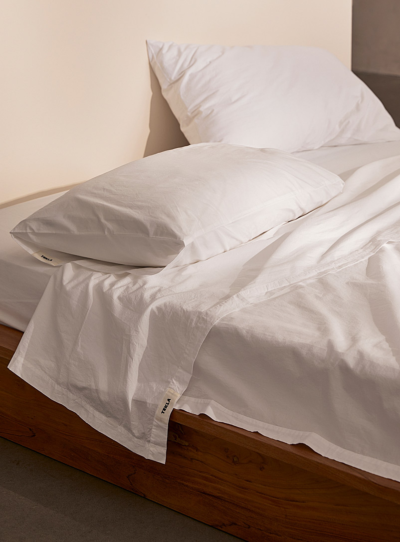 Tekla Ivory White Organic cotton percale flat sheet for women