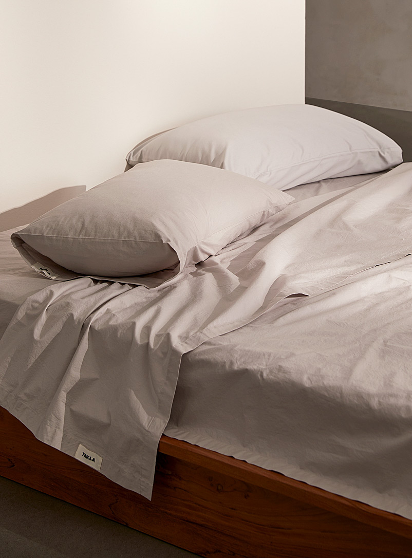 Tekla Light Grey Organic cotton percale flat sheet for women