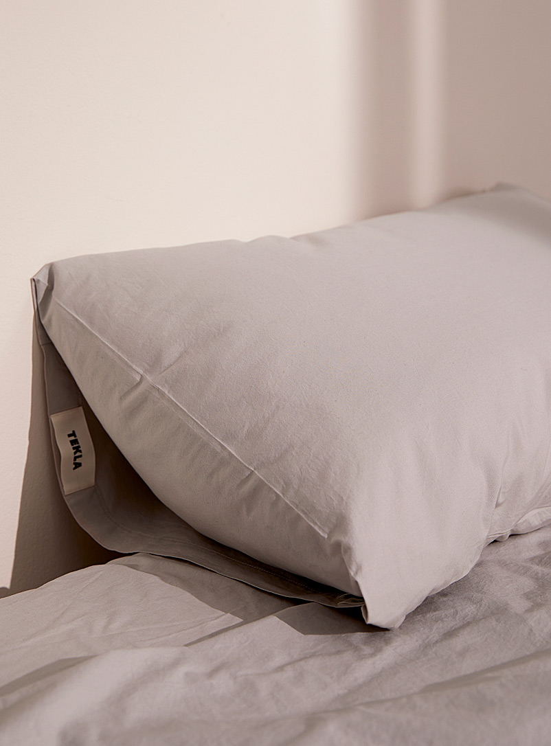 Tekla Light Grey Organic cotton percale pillowcase for women