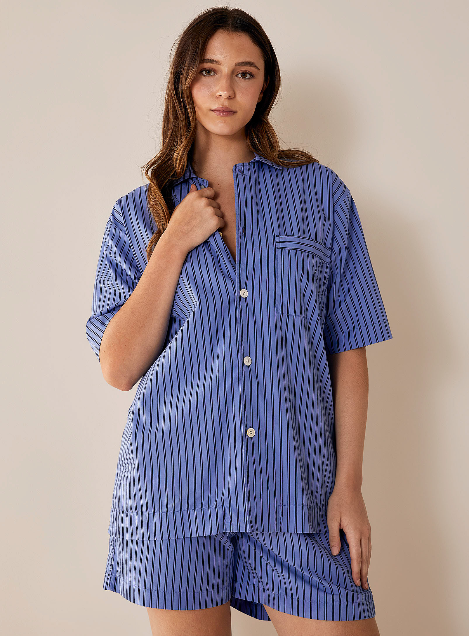 Tekla Striped Organic Cotton Poplin Lounge Shirt In Blue