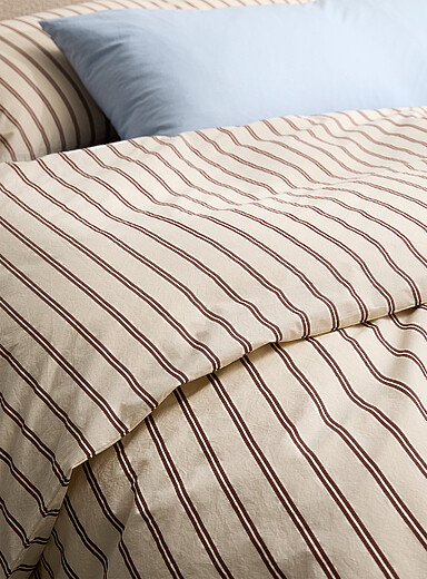 Striped 100% organic cotton percale duvet cover