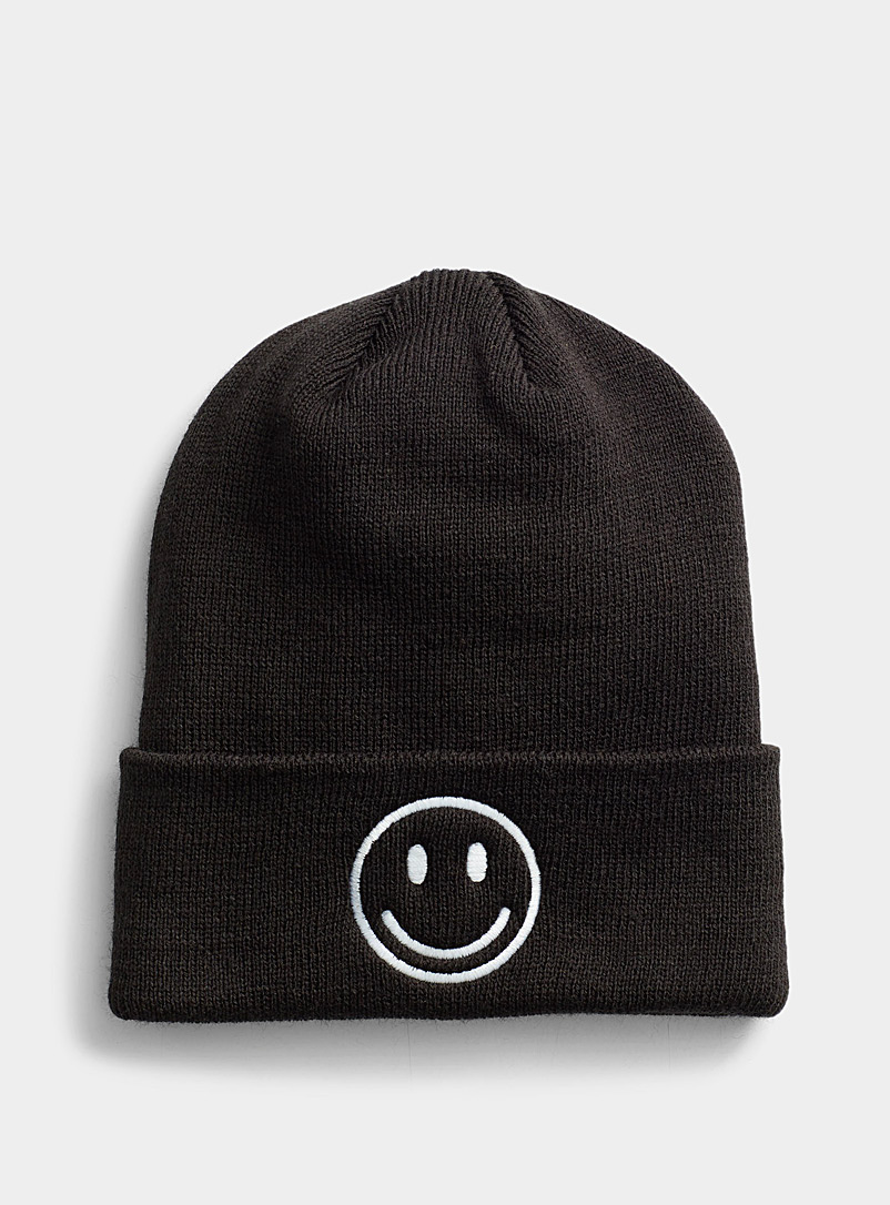 Simons Black Smiley face tuque for women