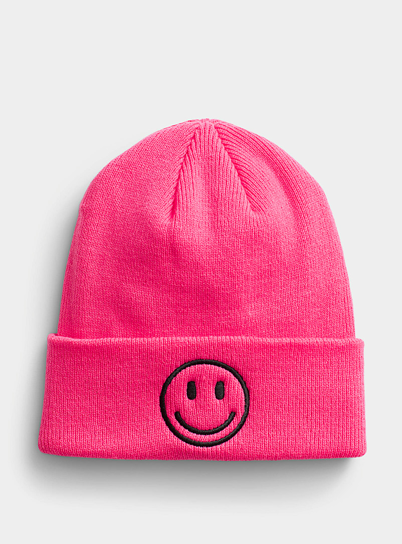 Simons Medium Pink Smiley face tuque for women