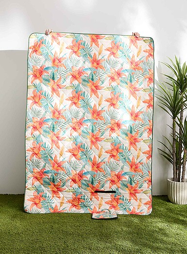 Simons Maison: La couverture de pique-nique fleurs d'hibiscus 140 x 200 cm <b>Collection exclusive Vivre dehors</b> Vert &agrave; motifs