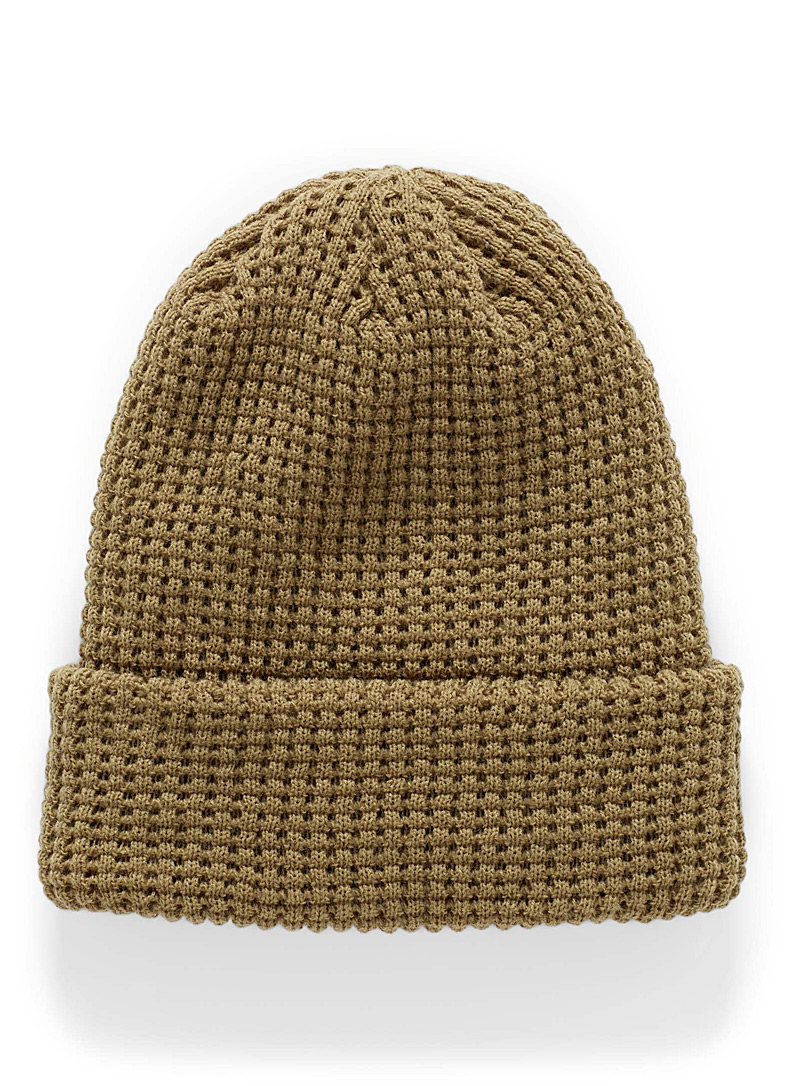 Le 31 Light Brown Solid waffle tuque for men