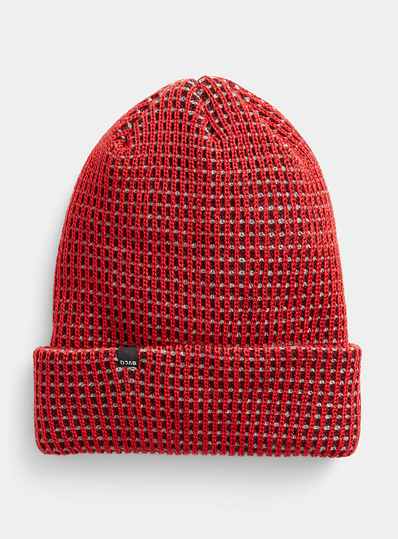 Djab Patterned Red Grid cuff beanie Made in Canada for men