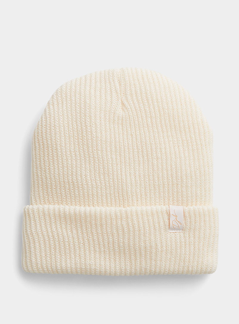Djab Ivory White Ribbed cuff tuque Made in Canada for men
