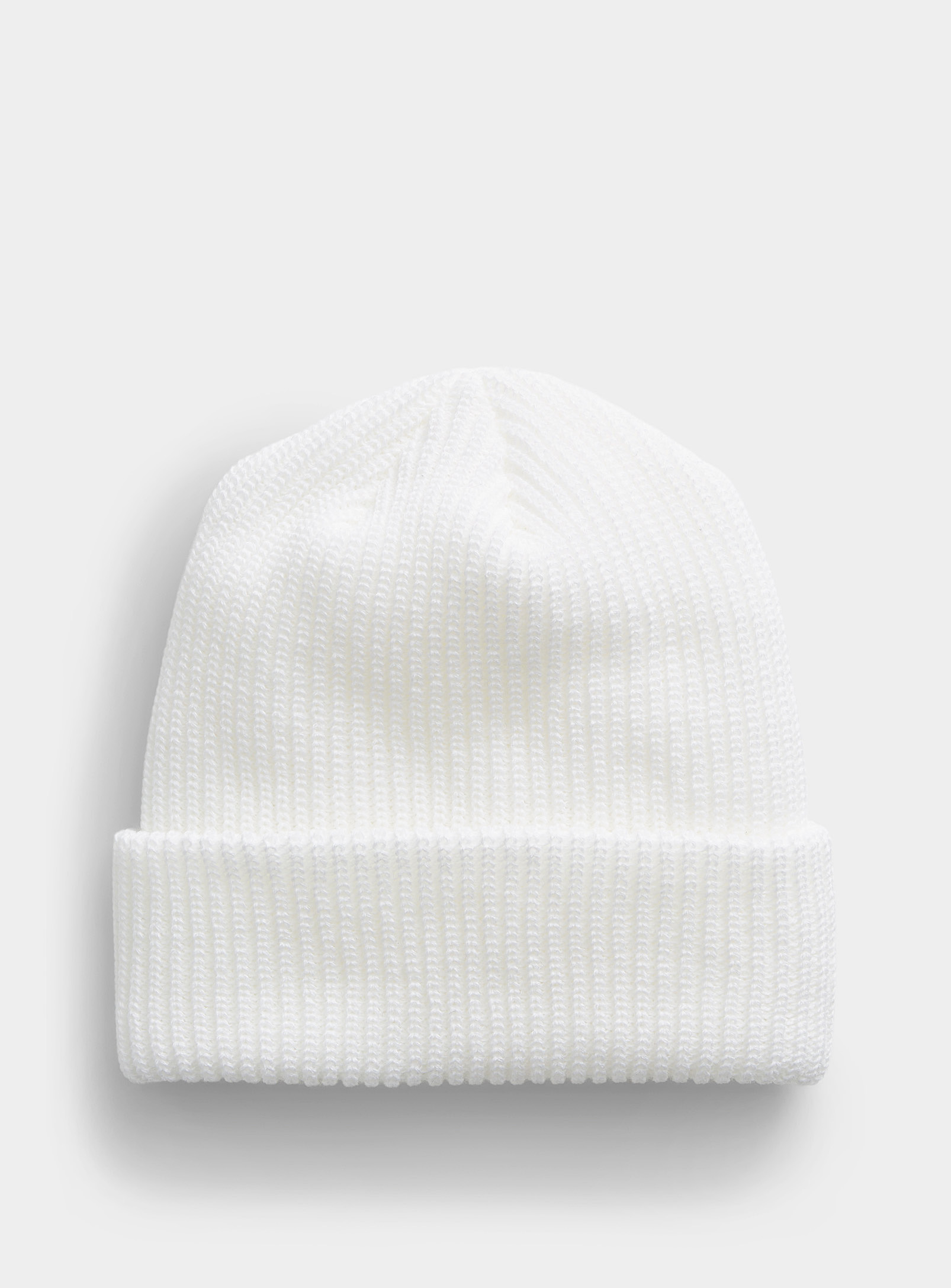 Simon's Solid-colour Ribbed Tuque In White