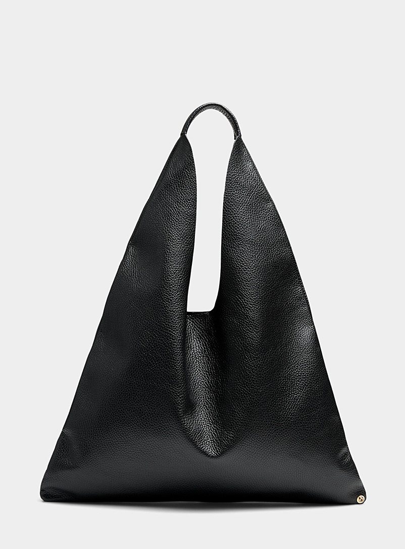 Arron: Le sac besace trapèze cuir grainé Dollaro Noir pour femme