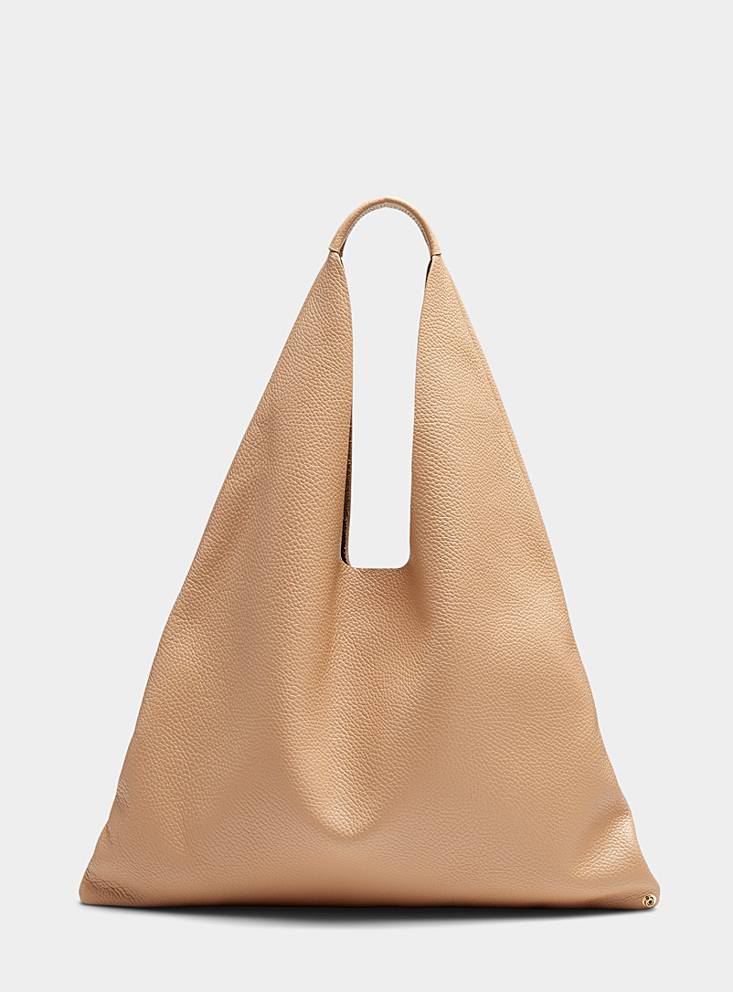 Arron Light Brown Dollaro pebbled leather trapeze bag for women
