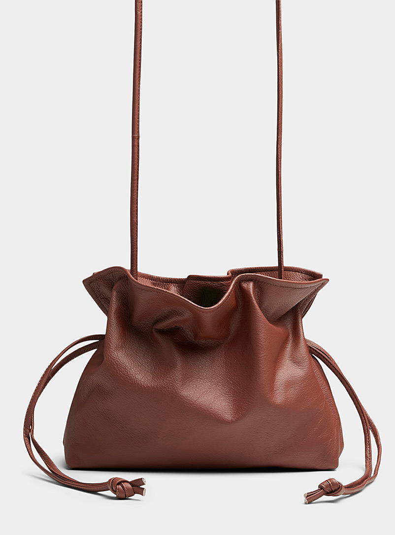 Arron Medium Brown Siena drawstring supple leather bag for women