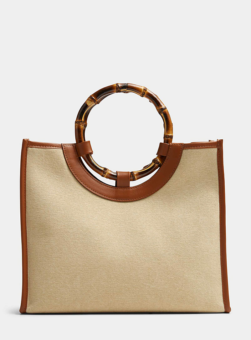 Arron Cream Beige Circular-handle canvas bag for women