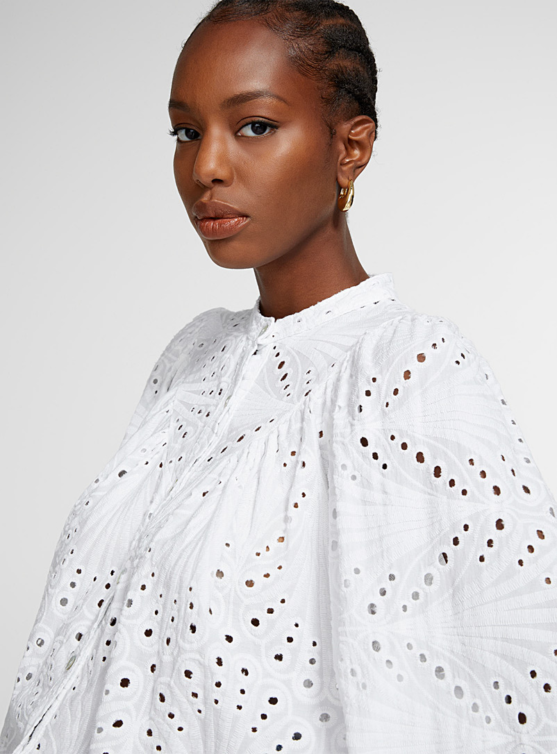Icône: La blouse ample broderie anglaise Ivoire blanc os pour femme