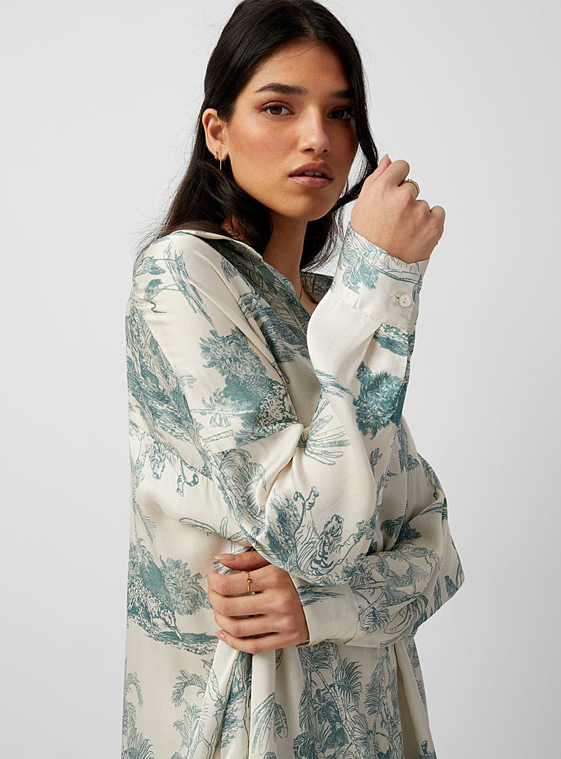 Icône Patterned Green Peaceful jungle oversized blouse for women