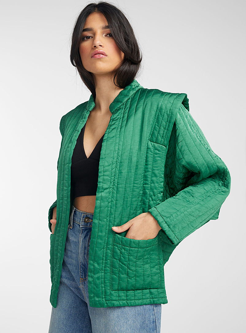 Icône: Le blouson kimono touche de soie Vert vif-irlandais-émerau pour femme