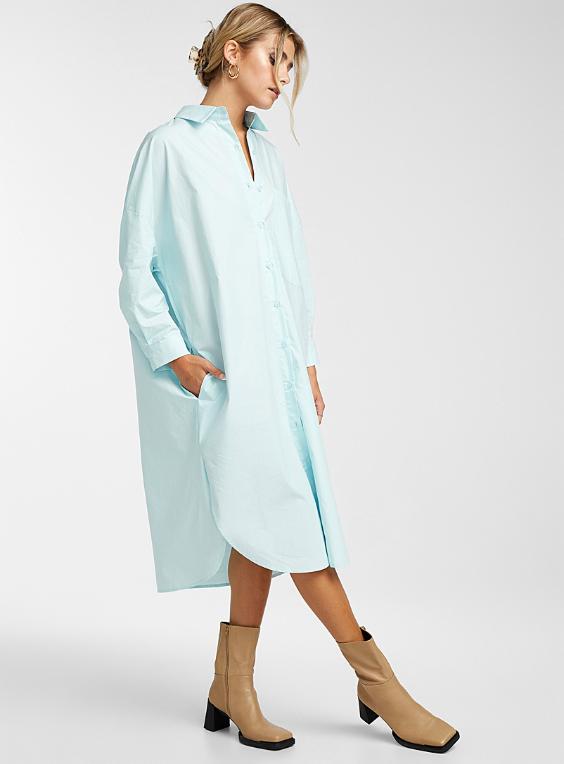 Icône: La robe chemise popeline amplifiée Bleu pâle pour femme