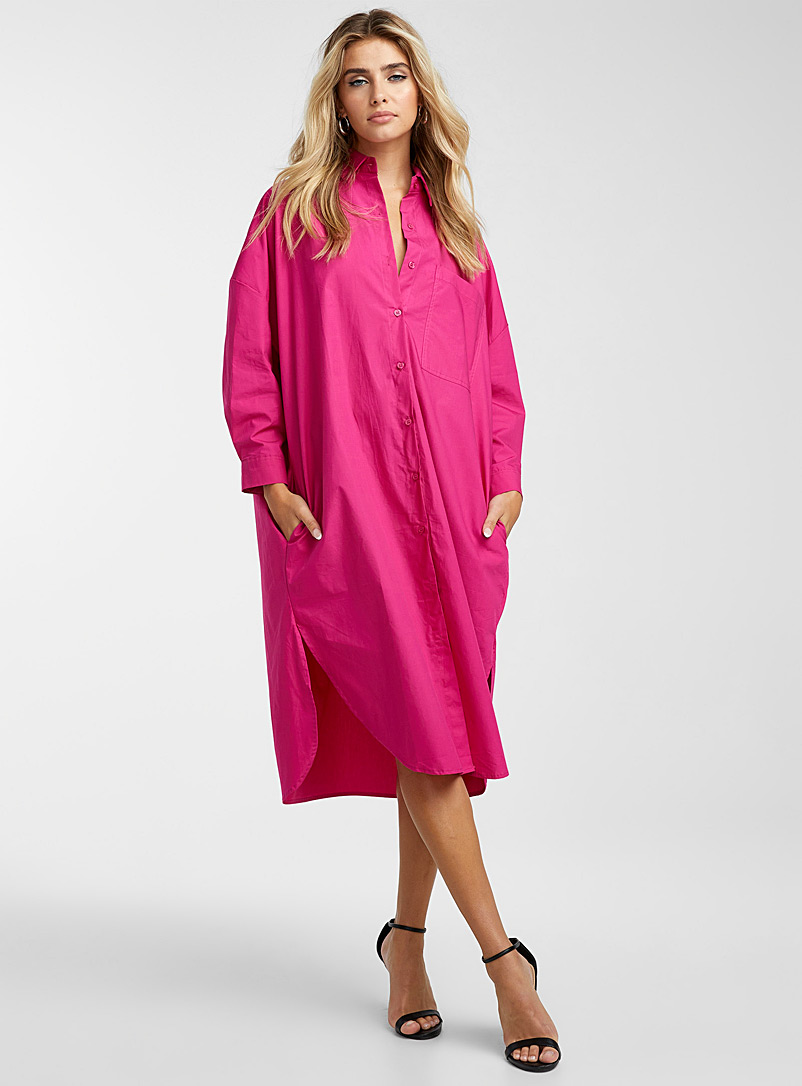 Icône: La robe chemise popeline amplifiée Rose moyen pour femme
