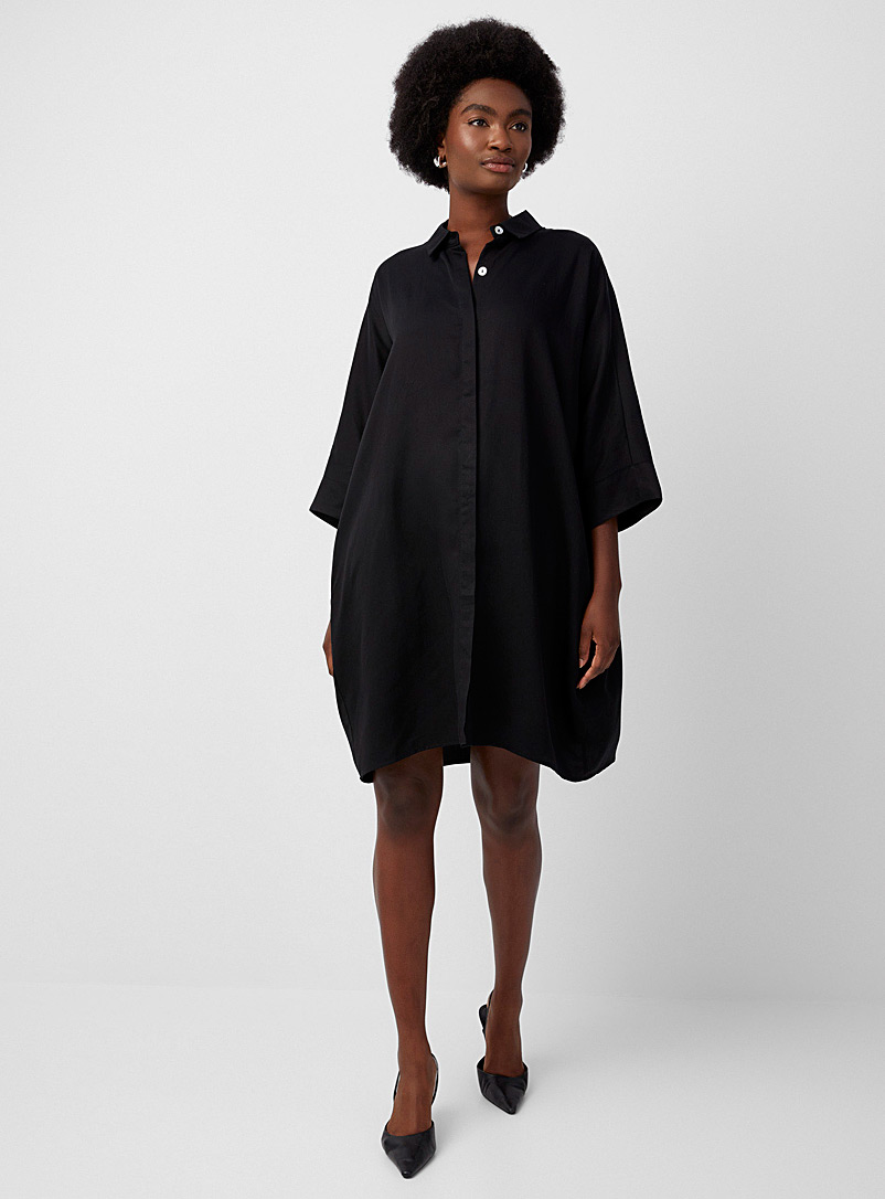 Contemporaine: La robe chemise ample manches revers Noir pour femme