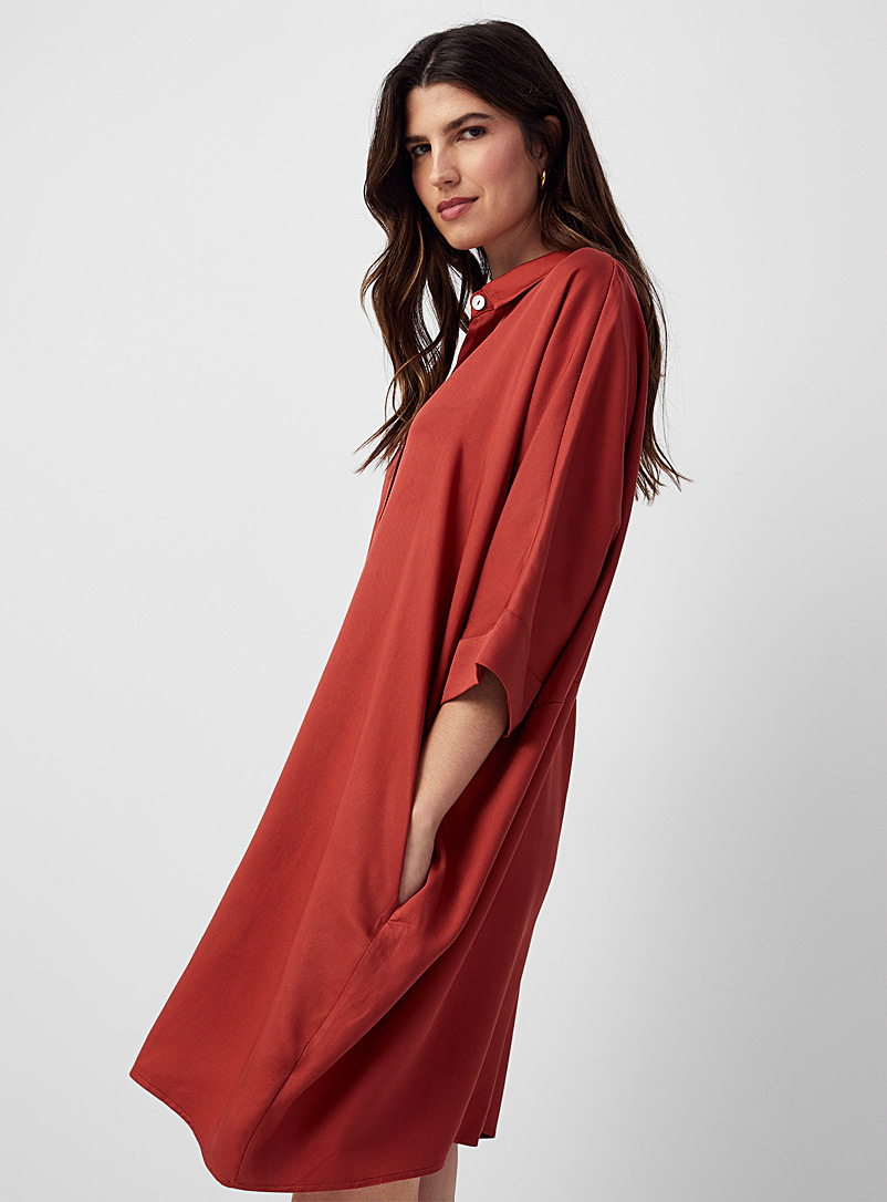 Contemporaine Terracotta Cuffed-sleeve loose shirtdress for women