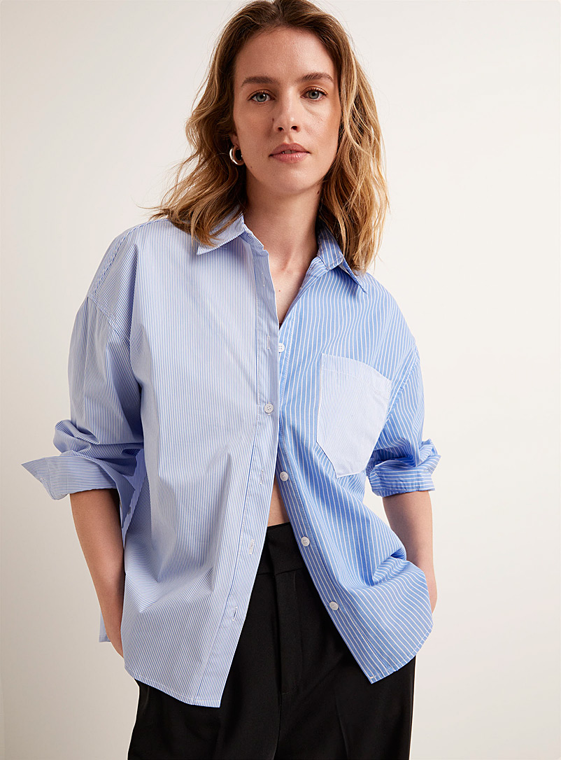 Contemporaine: La chemise duo de rayures Bleu à motifs pour femme