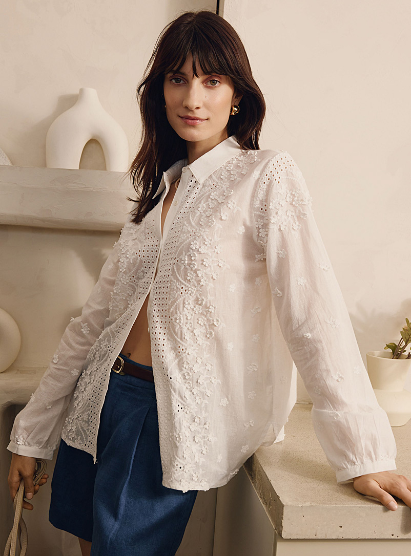 Contemporaine White Romantic embroidery shirt for women