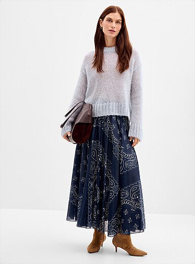 Paisley pattern elastic-waist maxi skirt