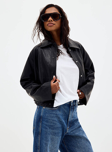 Shirt-collar faux-leather jacket | Contemporaine | Women's Jackets