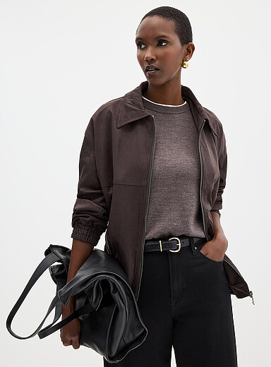 Contemporaine: Le bomber effet su&egrave;de fluide Brun pour femme