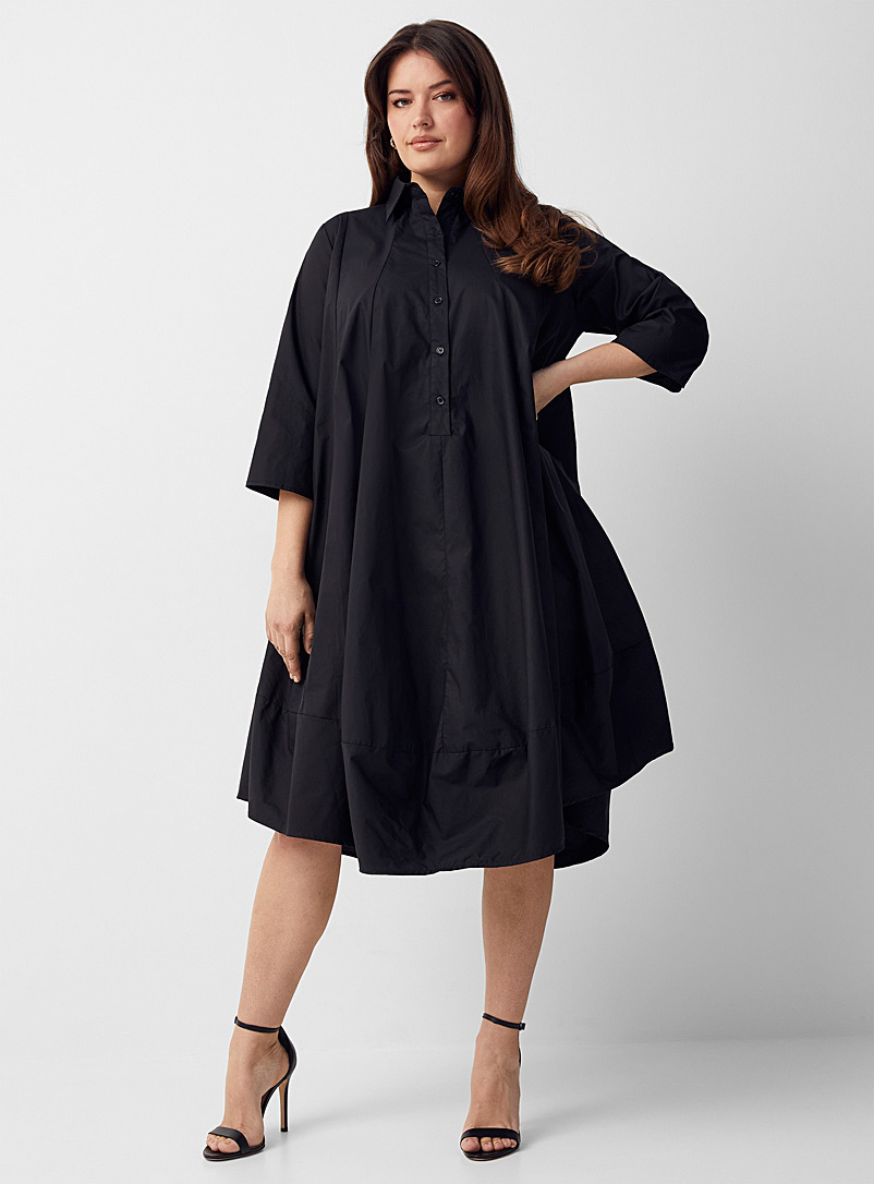 Contemporaine: La robe chemise popeline trapèze Noir pour femme