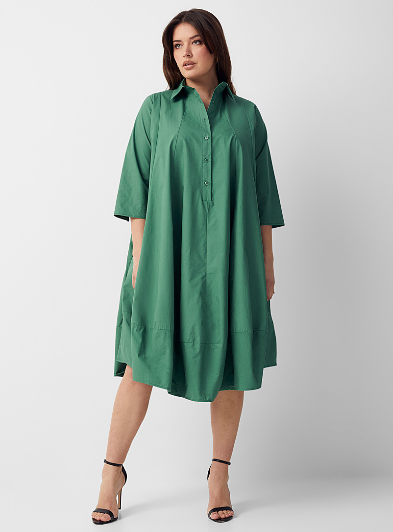 Contemporaine Mossy Green Trapezoid poplin shirtdress for women